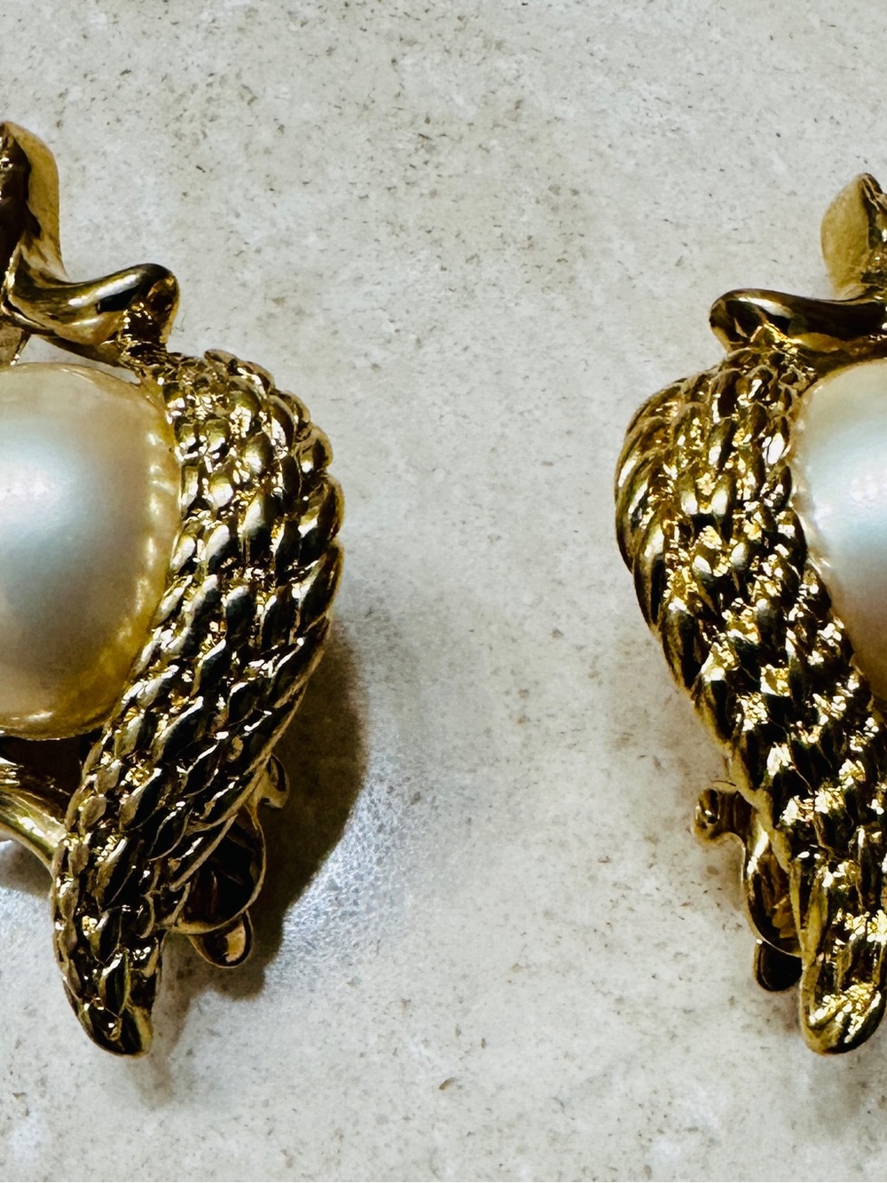 Trifari Earrings Vintage Clip On Faux Pearl Crown Gold Tone 50’s To 60’s Design